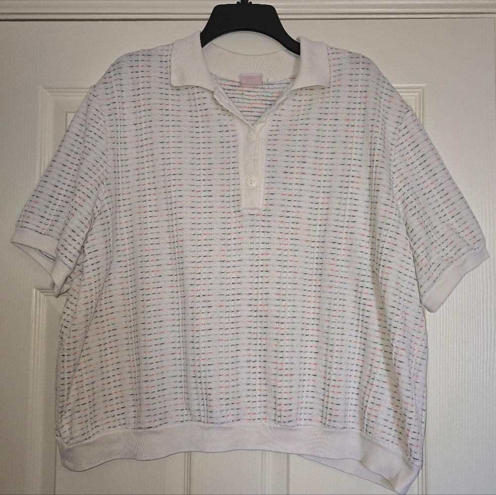 Vintage 80's Colored Fleck Textured Womens Polo Top, Large